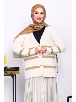 Krem V Yaka Angora Yumoş Hırka