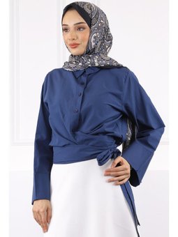 Lacivert Bel Bağlamalı Gömlek