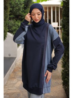Lacivert Kot Garnili Modal Tunik