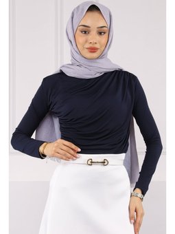 Lacivert Önü Drapeli Sandy Bluz