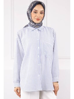 Lacivert Tek Cepli Çizgili Gömlek