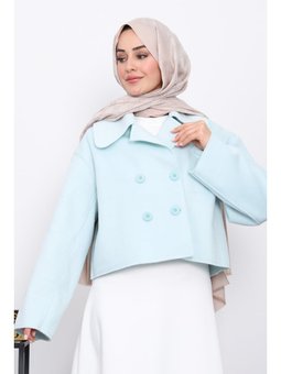 Mint Yeşili Kısa Düğmeli Kaşe Ceket