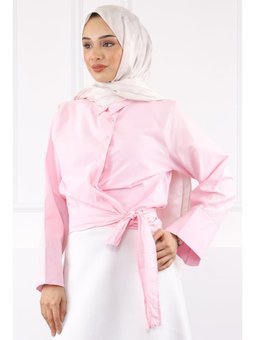 Pembe Bel Bağlamalı Gömlek