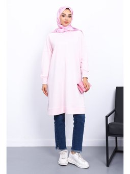 Pembe Yanları Yırtmaçlı Modal Tunik