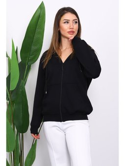 Siyah İçi Şardonlu Üç İplik Oversize Hırka