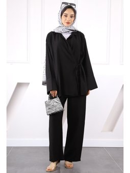 Siyah Kimono Modal Pantolonlu Takım