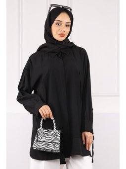 Siyah Kol Bağlamalı Tunik