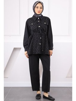 Siyah Taşlı Ceket Pantolonlu Takım