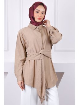 Vizon Bel Kuşaklı Modal Gömlek
