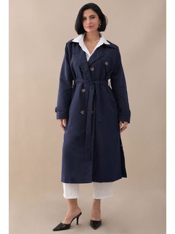 Çapraz Cep Detaylı Lacivert Trençkot
