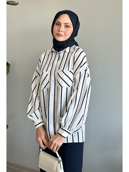 Çizgili Salaş Beyaz Gömlek