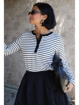 Çizgili Waffle Beyaz Bluz