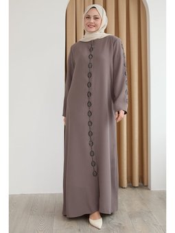 Damla Taş Desenli Kahverengi Ferace