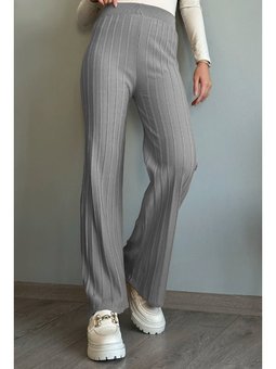 Kalın Fitilli Gri Triko Pantolon