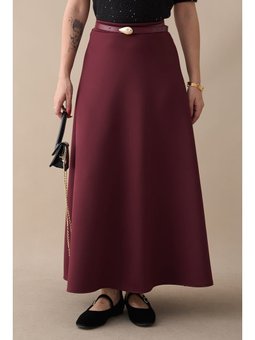 Kloş Beli Lastikli Scuba Bordo Etek