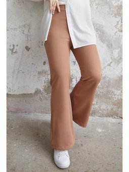 Yüksel Bel İspanyol Paça Duble Kumaş Camel Pantolon