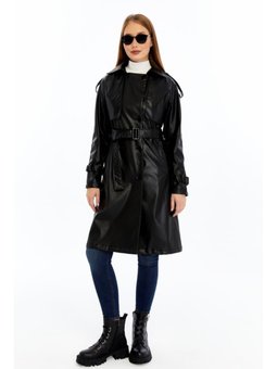 Reglan Kol Deri Trençkot/ceket Siyah Trençkot