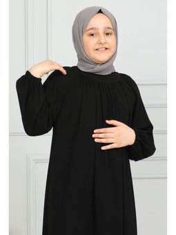 Reglan Kol Büzgülü Çocuk Siyah Elbise