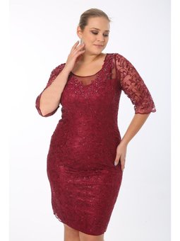 Büyük Beden Ara Boy Bordo Abiye Elbise