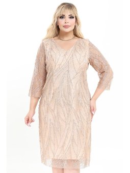 Büyük Beden Kısa Abiye Elbise Altın