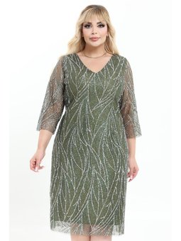Büyük Beden Kısa Haki Abiye Elbise
