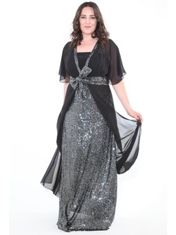 Büyük Beden Uzun Antrasit Abiye Elbise