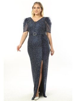 Büyük Beden Uzun Lacivert Abiye Elbise