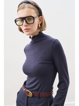 Balıkçı Yaka Lacivert Bluz