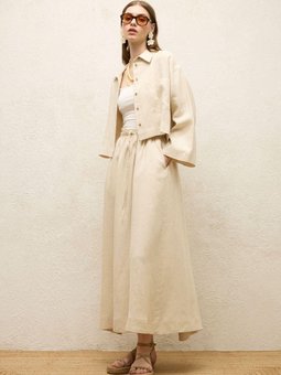 Bol Kesim Keten Bej Etek