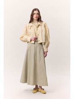 Cep Detaylı Geniş Soft Yeşil Etek