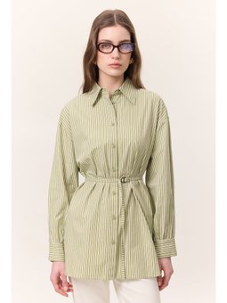 Çizgili Kemerli Yeşil Gömlek