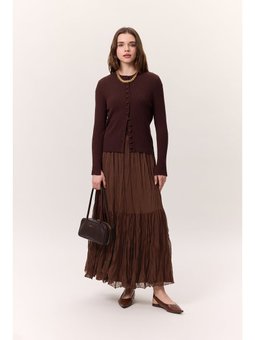 Crush Piliseli Uzun Kahverengi Etek