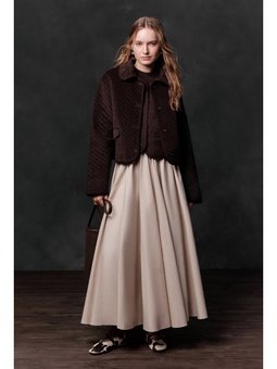 Deri Detaylı Geniş Etek Taş