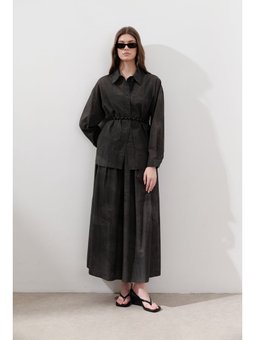 Desenli Pamuklu Hafif Antrasit Etek