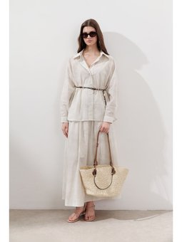 Desenli Pamuklu Hafif Bej Gömlek