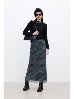 Desenli Tül Midi Boy Etek Wave