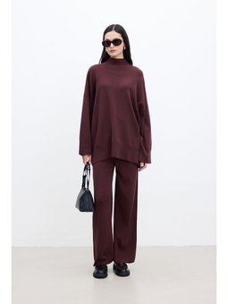 Düz Paça Triko Bordo Pantolon