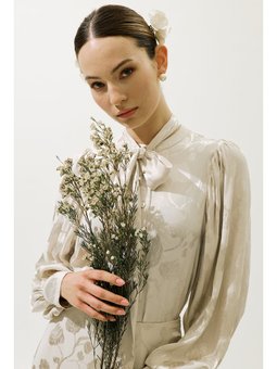 Jakarlı Saten Gömlek Vanilya