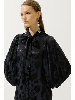 Jakarlı Saten Lacivert Gömlek