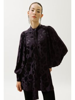 Jakarlı Saten Mor Gömlek