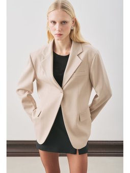 Jun Tek Düğmeli Blazer Bej Ceket