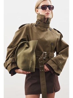 Kemerli Kısa Haki Trençkot