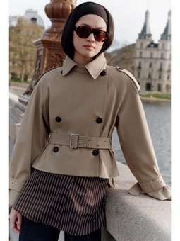 Kemerli Kısa Trençkot Kum