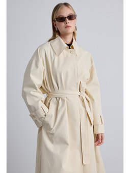 Kemerli Oversize Gabardin Trençkot Tereyağı