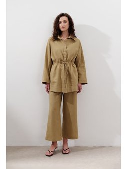 Keten Beli Bağlamalı Tunik Köri