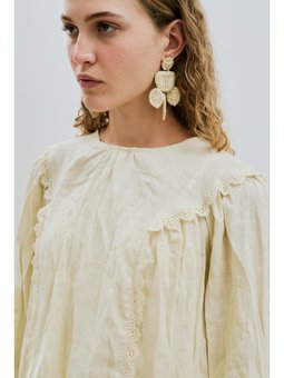 Keten Crush Efektli Sarı Bluz