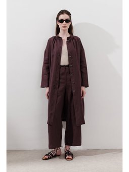 Keten Geniş Paça Mürdüm Pantolon