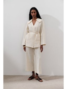 Keten Geniş Paça Vanilya Pantolon
