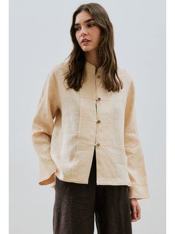 Keten Önden Düğmeli Gömlek Kavuniçi