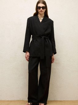 Keten Palazzo Siyah Pantolon